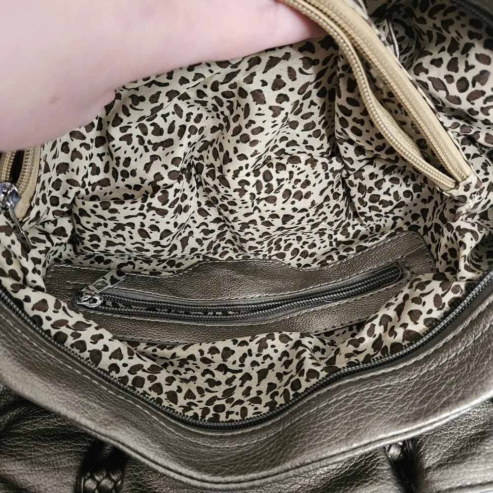 Silver Braided Handle Shoulder Bag Zip Top Double Magnetic Closure Purse